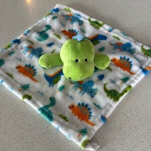 Le Bebe Favorite Dinosaur Lovey Security Blanket Dino Green White Orange Baby
